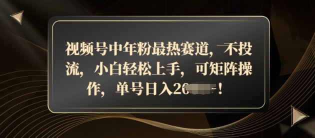 视频号中年粉最热赛道，不投流，小白轻松上手，可矩阵操作-时课网