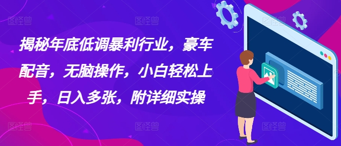 揭秘年底低调暴利行业，豪车配音，无脑操作，小白轻松上手，日入多张，附详细实操-时课网