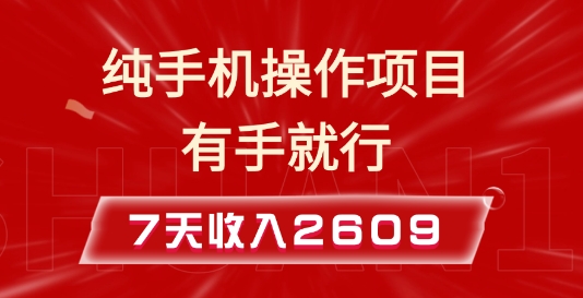 纯手机操作的小项目，有手就能做，7天收入2609+实操教程【揭秘】-时课网