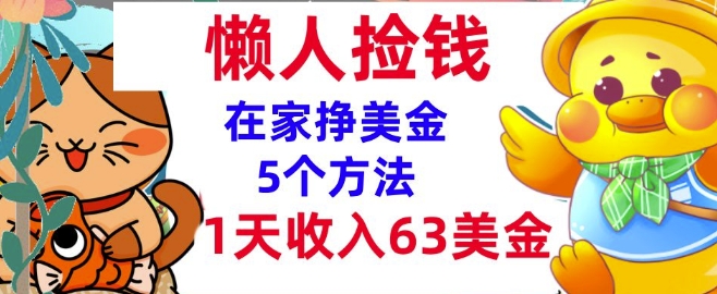 在家挣美金的5个方法，1天收入63美刀，内部教程，超简单，无脑操作-时课网