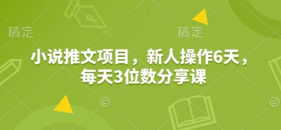 小说推文项目，新人操作6天，每天3位数分享课-时课网