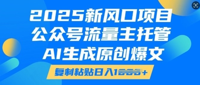 2025新风口项目，公众号流量主托管，AI生成原创爆文，复制粘贴日入多张-时课网