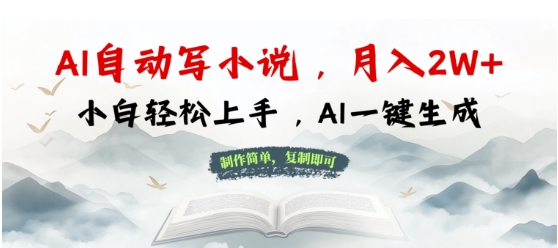 AI自动写小说，制作简单，复制即可，月入过W+，小白轻松上手，AI一键生成