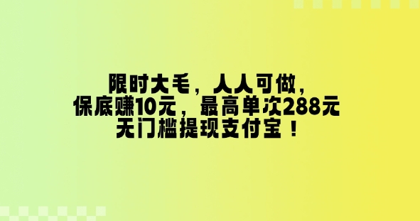限时大毛，人人可做，保底挣10元，最高单次288元，无门槛提现支付宝！-时课网