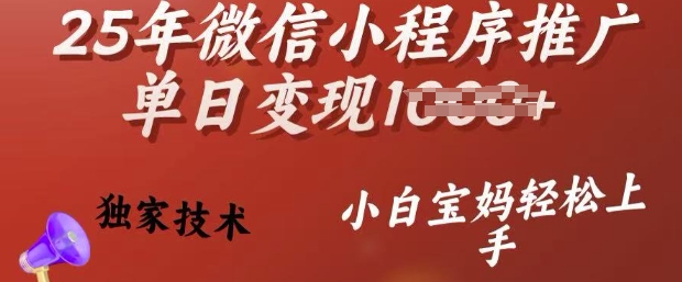 25年微信小程序推广单日变现多张，独家技术，小白宝妈轻松上手【揭秘】-时课网