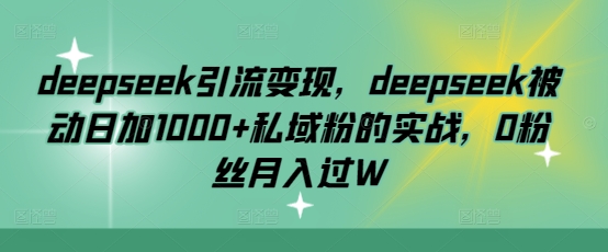 deepseek引流变现，deepseek被动日加1000+私域粉的实战，0粉丝月入过W-时课网