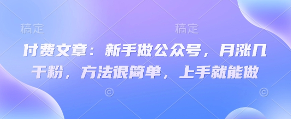 付费文章：新手做公众号，月涨几干粉，方法很简单，上手就能做-时课网