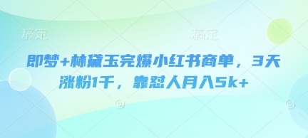 即梦+林黛玉完爆小红书商单，3天涨粉1千，靠怼人月入5k+-时课网