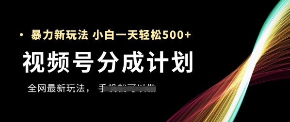 视频号分成计划，全网最暴力玩法，新手一天也能轻松5张+-时课网